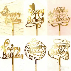 زينة كعكة عيد ميلاد سعيد من الأكريليك الصديق للبيئة بأشكال نجمة وقلب وفراشة ودائرية - Product Image 3