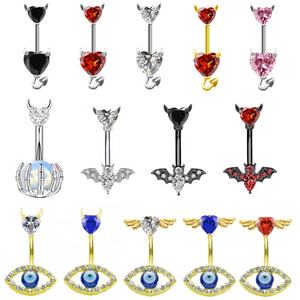 <span class=keywords><strong>Gaby</strong></span>, nuevo diseño, anillo de acero inoxidable para el vientre, corazón y ojos malvados, doble montaje, Piercing, ojos azules, joyería para el cuerpo para bodas - Product Image 1