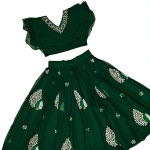 Conjunto de Choli y Lehenga con Volantes de Georgette Verde para Niñas de Shoryam Fashion |   Traje Étnico Indio para Niños, Completamente Cosido, Largo hasta el Suelo, para Fiestas - Product Image 1