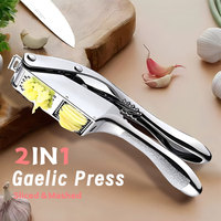 Robuuste 2-in-1 knoflookpers & -snijder |   Ingebouwde notenkraker van roestvrij staal voor de keuken |   Keukenaccessoires Keukenhulpmiddelen