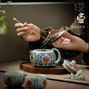 Théière Xishi rétro bleue et blanche en porcelaine avec filtre, pot individuel pour service à thé Kung Fu à domicile - Product Image 1