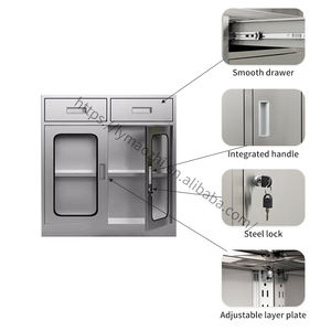 Armoire en acier inoxydable avec portes en <span class=keywords><strong>verre</strong></span> et deux tiroirs Casier de rangement en métal verrouillable pour bureau, école et maison - Product Image 2