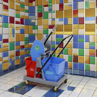 Chariot de nettoyage pliable et portable KC Green à double seau, avec système de pression latérale en plastique, réservoirs rouges et bleus de 26-30L, fabriqué en Inde
