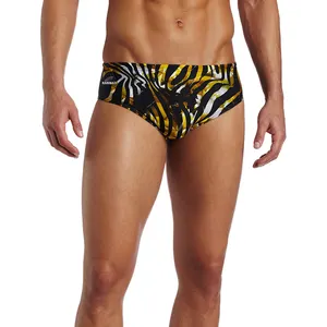 Bañadores de alta calidad para hombre, ropa de baño masculina de color negro y dorado con diseño personalizado