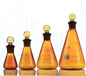 4 लैब 250 मिलीलीटर भूरे त्रिकोणीय फ्लैस्क के साथ स्टॉपर ग्लास शंकु बीकर - Product Image 3