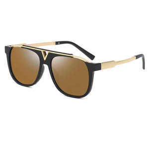 Gafas de sol de montura grande para hombre Mascot, lentes de PC doradas y negras, protección UV400 para el sol, viajes, conducción, moda C5 marrón - Product Image 2
