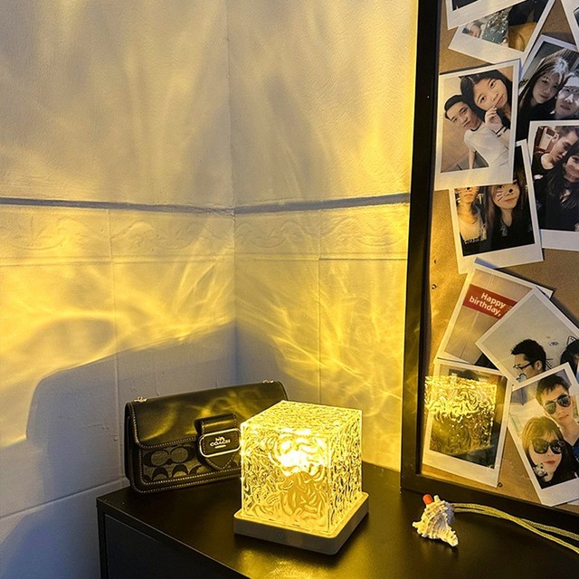 Rotating water ripple night light, creative bedside flame ambient light, romantic gift starry sky projection ambient light.