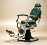 Fauteuils de barbier en cuir vert foncé, style rétro, luxe, avec cadre chromé poli, fauteuil de barbier hydraulique pour hommes