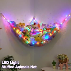 Stuffed Animal Hammock Large Triangular Net Storage Organizer With <b>Led</b> <b>Light</b> For Kids Room <b>Corner</b> Hanging Toy Holder - Product Image 6
