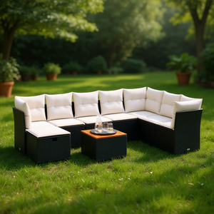 Black And Cream Garden <b>Sofa</b> <b>Set</b> With Cushions Outdoor Furniture UV Resistant PE Rattan Contemporary Design Waterproof - Product Image 2