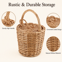 Petit panier en osier rond avec poignée et couvercle pour téléphones portables, jouets et articles divers