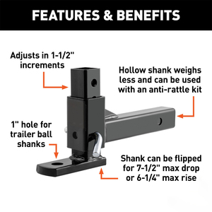 Supporto per <span class=keywords><strong>Gancio</strong></span> di <span class=keywords><strong>Traino</strong></span> Regolabile per Ricevitore da 2 Pollici, Capacità 5000 Libbre, con Perno e Clip, Verniciato a Polvere Anticorrosione - Product Image 2