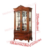 Vitrina de Madera Tallada Estilo Rústico Americano Vintage con Puertas Dobles de Cerezo y Cristal, Mueble Grande para Licores con Puertas de Cristal para Sala de Estar