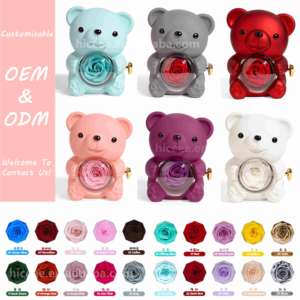 Bright Orange 360 Degree Rotating Hug Bear Rose Jewelry Box Flip Surprise Ring Box for Engagement Wedding Birthday Summer Gifts - Product Image 5