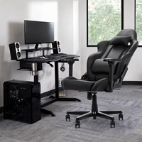 Fauteuil de jeu inclinable de style exécutif moderne, ergonomique, pivotant, réglable, en cuir PU, avec accoudoirs 2D et base métallique