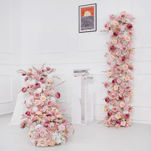Chemin de table en soie artificielle avec roses, rangée de fleurs roses, arche de toile de fond pour décoration de mariage - Product Image 1