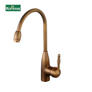 Antique Bronze Kitchen Faucet <b>Single</b> Handle Vintage Cross Handle Pull Spray Gooseneck Brass Washbasin Mixer <b>Tap</b> Traditional Deck - Product Image 1