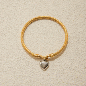 Pulsera con Colgante en Forma de Corazón, Oro de 18K y Acero Inoxidable, Dos Tonos, Unisex, Joyería para Regalo - Product Image 3