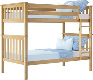 Двухъярусная кровать из массива дерева, современный дизайн, для детской/школьной спальни, 14-дюймовые защитные перила, экологичная, прочная, простая сборка, без пружинного блока - Product Image 2