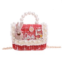 Tas tangan kecil anak perempuan, tas tangan mutiara pita lucu, tas selempang Mini mutiara untuk anak-anak, tas tangan rantai mode baru 2026