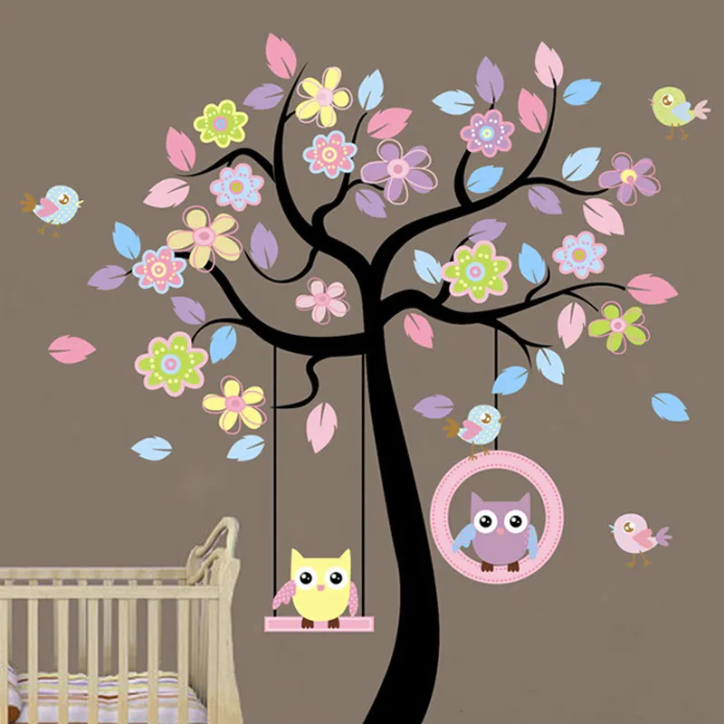 Stiker Dinding Kamar Anak-anak, Dekorasi Pohon Burung Hantu 3d Yang Dapat Dilepas