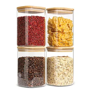 0.8L Medium Wood Lid Food Storage Container Jar Coffee Canister Plastic Airtight Storage Canister with Sealing Bamboo Lid