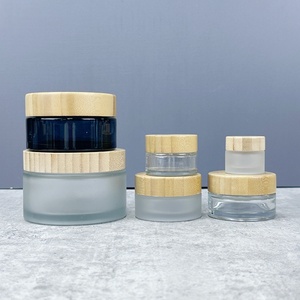 Customized Cosmetic Gold <b>Cap</b> 5g 10g 15g 20g 30g 50g 100g Cosmetic Cream Frosted Glass Jar With Bamboo Lid - Product Image 1