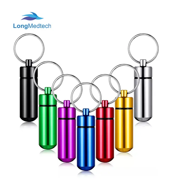 Waterproof Capsule Shape Mini Pocket Aluminum Metal Pill Box Container Pill Holder with Keychain