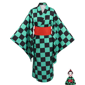 Costume de cosplay Kamado Tanjiro, kimono à carreaux vert et noir, ceinture rouge, costume de jeu de rôle d'anime, taille adulte XS S M L XL XXL XXXL - Product Image 1