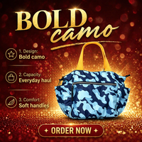 Bolsa de Mano Impermeable de Nailon con Camuflaje para Mujer, 24L, con Cierre de Cremallera, Opción de Logotipo Personalizado, para Uso Comercial y de Viaje