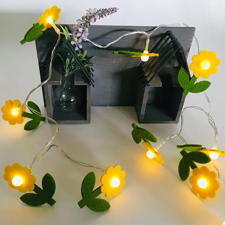 White Easter Non不織布Small Yellow Flower String Lights Decorative 10 led