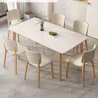 Ensemble de table à manger moderne en bois et pierre frittée avec 6 chaises, écologique et durable, pour la maison/le restaurant, table de salle à manger pour petit espace