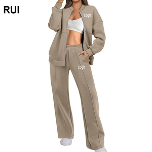 RUIQUWIN Vente en gros de vêtements de sport de printemps, respirants, lourds, élégants, simples, avec cordon de serrage, veste ample, pantalon de survêtement pour femmes - Product Image 1