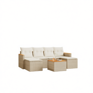 Ensemble de canapés de jardin beige en rotin, mobilier d'extérieur avec coussins en mousse haute densité, design contemporain imperméable - Product Image 1