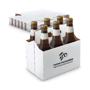 Kotak kertas pemegang minuman tugas berat cetak kustom dapat jus bir anggur kertas Kraft bergelombang 4 6 pak kotak pembawa botol