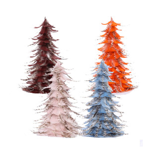 Sapin de Noël en plumes artificielles 30 cm, pliable, ornement de table, petit arbre décoratif, rose lotus, orange, chocolat, bleu ciel - Product Image 1