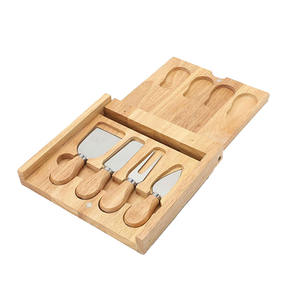 热卖4件不锈钢厨房奶酪刀套装披萨黄油刀工具带橡胶木板 - Product Image 1