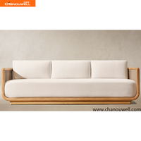 Ensemble de meubles d'extérieur en teck de luxe moderne, avec accoudoirs en corde tressée, mousse à séchage rapide et tissu d'extérieur, avec table basse en teck