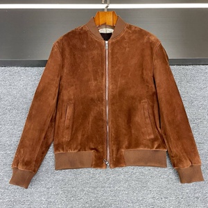 2026 <b>Men's</b> Loro Brown <b>Suede</b> Bomber <b>Jacket</b> Casual Piana Zipper Front Stand Collar Regular Fit Autumn Wear - Product Image 1