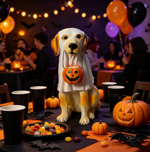 Promotion Stock : Figurine en Résine <span class=keywords><strong>Chien</strong></span> Fantôme Effrayant et Citrouille pour Fête d'Halloween – Centre de <span class=keywords><strong>Table</strong></span> Décoratif Intérieur/Extérieur - Product Image 1