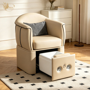 Fauteuil de pédicure beige rembourré avec accoudoir et bassin, idéal pour salon et spa - Product Image 2