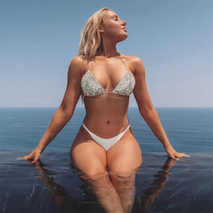 Completo Bikini Donna Brasiliano Costume da Bagno Halter Push Fasciatura Spiaggia Argento Scintillante Strass Lusso Cristallo Diamante Sexy - Product Image 5