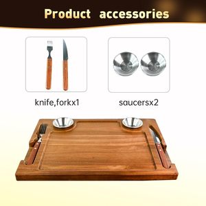 Nouveau <span class=keywords><strong>Kit</strong></span> de planche de service à steak de cuisine en bois d'acacia avec couteau fourchette 5 pièces ensemble de planche à découper pour fromage légumes Charcuterie - Product Image 5