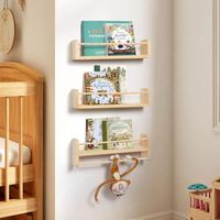 Ensemble personnalisé de 3 étagères murales en bois naturel, organisateur mural, barre porte-serviettes, étagères flottantes pour chambre d'enfant