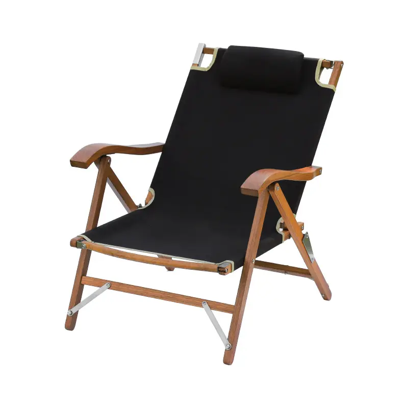 Taburete de lona antideslizante para acampada al aire libre, silla de madera plegable para playa y sillas, Color limón