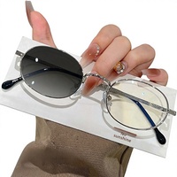 Lunettes de myopie photochromiques à changement de couleur, monture ovale en argent sterling, petites lunettes de vue à monture complète bloquant la lumière bleue en polycarbonate