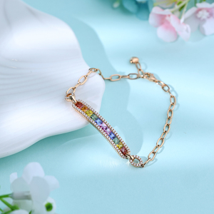 Pulseras de lujo personalizadas de alta calidad en oro sólido de 18K con zafiros de corte princesa coloridos y cadena de eslabones para regalo de cumpleaños. - Product Image 5