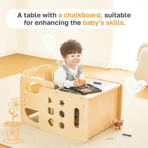 Chaise à hauteur réglable escabeau en <span class=keywords><strong>bois</strong></span> pour tout-petits ensemble 2 en <span class=keywords><strong>1</strong></span> Table et chaise de sevrage Montessori pour enfants de <span class=keywords><strong>1</strong></span> à 3 ans - Product Image 6