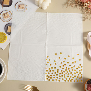New white disposable <b>tissues</b> with <b>gold</b> foil polka dots, themed for upscale hotels, restaurants, birthday parties, and other - Product Image 3