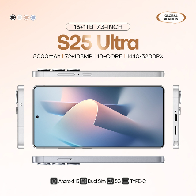 S25 Ultra 8 Gen 3 Mobile Phone 16GB RAM 1TB Storage 108MP 7.3\" HD+ Display 8000mAh Battery Octa Core CPU LTE Connectivity
